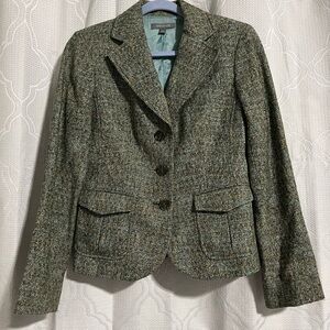 Ann Taylor - Women's Green & Blue Tweed Blazer - Size 4